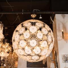 Modernist White and Clear Disc Murano Chandelier with Polished Nickel Frame - 1560649