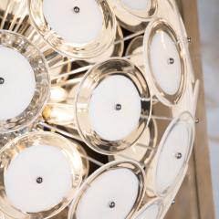 Modernist White and Clear Disc Murano Chandelier with Polished Nickel Frame - 1560661