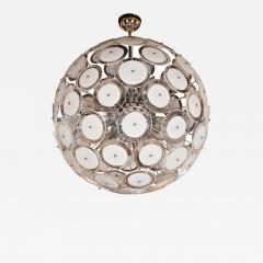 Modernist White and Clear Disc Murano Chandelier with Polished Nickel Frame - 1563251