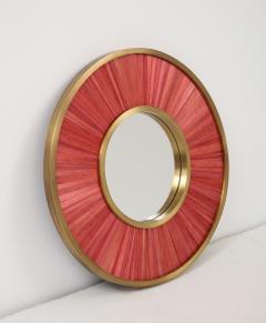 Modernist mirror Executed in straw marquetry and solid brass frame  - 1656582