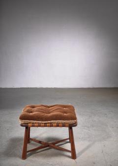 Modernist wooden stool with mohair cushion Austria - 1820336