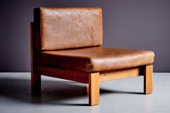 Modular seating group of three lounge chairs in oak and leather - 4467367