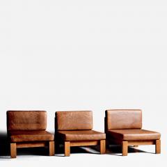 Modular seating group of three lounge chairs in oak and leather - 4467452