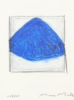 Mona Mark Mid Century Modernist Abstract Lithograph in Blue and White Signed Mona Mark - 3900497
