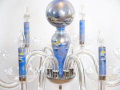 Monet water Lilies Blue Silvered Decoupage Glass Chandelier - 3337661