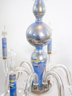 Monet water Lilies Blue Silvered Decoupage Glass Chandelier - 3337664