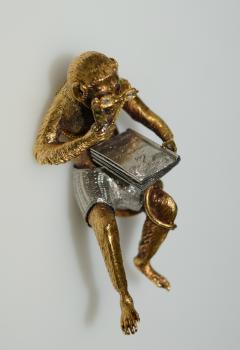 Monkey with Glasses Brooch Reading a Book - 3362387
