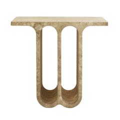 Monolithic Ivory Travertine Arch Consoles Italy Modern 1980 Set of Two - 3875157