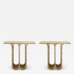 Monolithic Ivory Travertine Arch Consoles Italy Modern 1980 Set of Two - 3881248