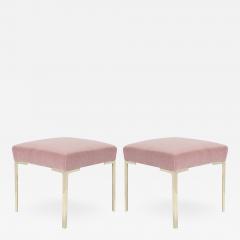 Montage Astor Petite Brass Ottomans in Blush Mohair by Montage Pair - 827024