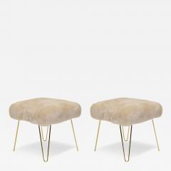 Montage Faux Fur Ottomans on Brass Hairpin Legs Pair - 3088745