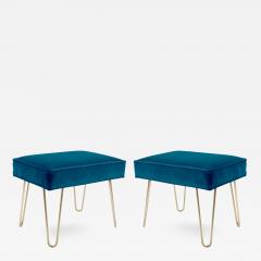 Montage Petite Brass Hairpin Ottomans in Indigo Velvet - 240528