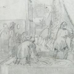 Montague Dawson Montague Dawson pencil sketch on paper of Trawler Men sorting the catch - 4346236
