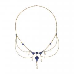 Montana Sapphire Seed Pearl and Diamond Garland Necklace - 2632927