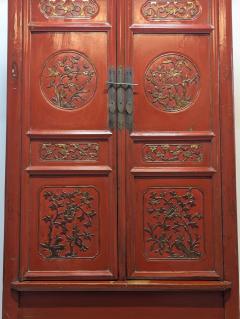 Monumental 19th Century Chinese Fujian Red Lacquer Gilt Tapered Cabinet - 4697123