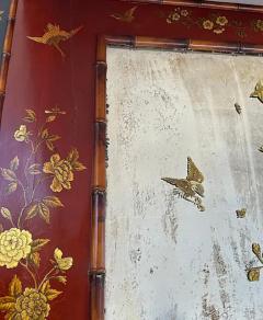 Monumental 19th Century Japanese Painted Mirror with Lacquer Gilt Faux Bamboo - 3525587