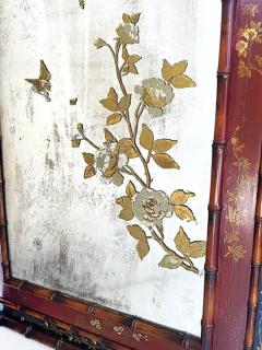 Monumental 19th Century Japanese Painted Mirror with Lacquer Gilt Faux Bamboo - 3525593