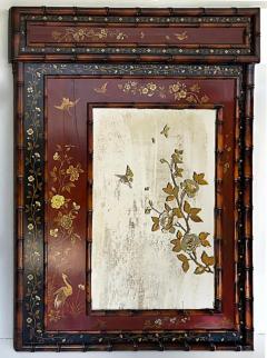 Monumental 19th Century Japanese Painted Mirror with Lacquer Gilt Faux Bamboo - 3525604