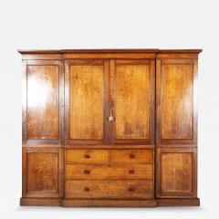 Monumental 19thC English Oak Breakfront Linen Cupboard - 3679392