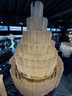 Monumental Amber Textured Glass Leaf Tiered Chandelier - 4732779