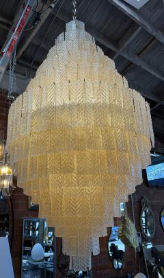 Monumental Amber Textured Glass Leaf Tiered Chandelier - 4732786