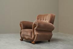 Monumental Art Deco Lounge Chair in Velvet and Oak 1930s - 4468588