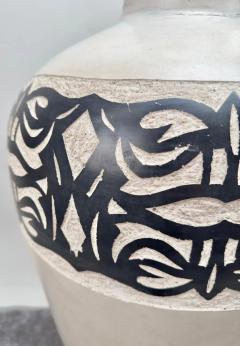 Monumental Boho Chic Moroccan off White Black Pottery Floor Vase or Urn - 3572732