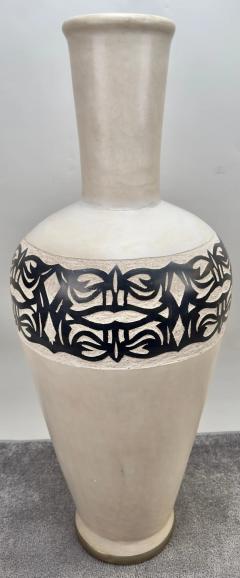 Monumental Boho Chic Moroccan off White Black Pottery Floor Vase or Urn - 3572736