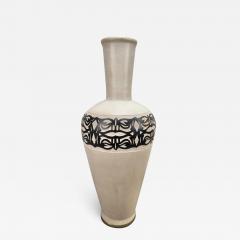 Monumental Boho Chic Moroccan off White Black Pottery Floor Vase or Urn - 3573592