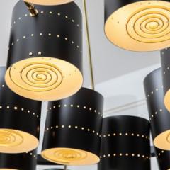 Monumental Brass and Black Enameled Chandelier - 2843210