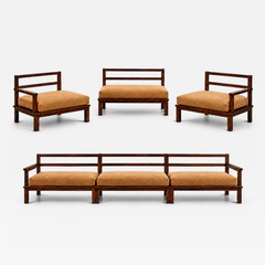 Monumental Brazilian Modern Three Module Bench in Rosewood and Warm Camel Mohair - 4702456