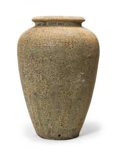 Monumental Cast Iron Outdoor Tapered Urn Vase with Beige and Brown Patina - 4520600