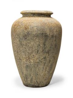 Monumental Cast Iron Outdoor Tapered Urn Vase with Beige and Brown Patina - 4520601