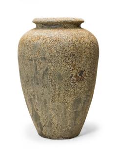 Monumental Cast Iron Outdoor Tapered Urn Vase with Beige and Brown Patina - 4529016