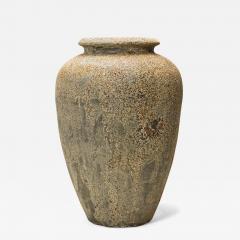 Monumental Cast Iron Outdoor Tapered Urn Vase with Beige and Brown Patina - 4529224