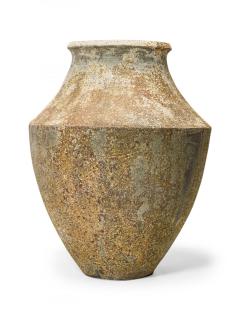 Monumental Cast Iron Outdoor Urn Vase with Beige and Brown Patina - 4520607