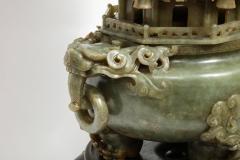 Monumental Chinese Green Translucent Jade Carved Pagoda Censer 19th Century - 936502