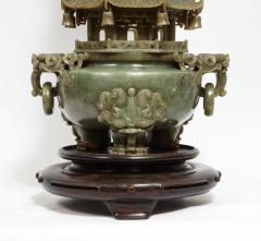 Monumental Chinese Green Translucent Jade Carved Pagoda Censer 19th Century - 936504