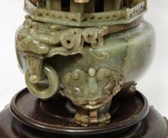 Monumental Chinese Green Translucent Jade Carved Pagoda Censer 19th Century - 936507