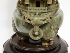 Monumental Chinese Green Translucent Jade Carved Pagoda Censer 19th Century - 936508