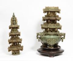 Monumental Chinese Green Translucent Jade Carved Pagoda Censer 19th Century - 936509