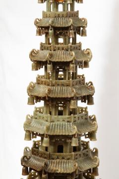 Monumental Chinese Green Translucent Jade Carved Pagoda Censer 19th Century - 936512