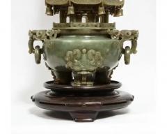 Monumental Chinese Green Translucent Serpentine Jade Carved Pagoda Censer - 4103258