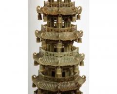 Monumental Chinese Green Translucent Serpentine Jade Carved Pagoda Censer - 4103268