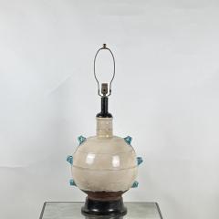 Monumental Cream and Turquoise Glazed Ceramic Lamp - 4147634