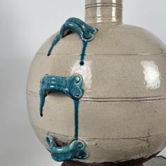 Monumental Cream and Turquoise Glazed Ceramic Lamp - 4147637