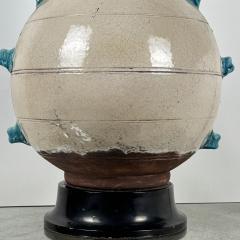 Monumental Cream and Turquoise Glazed Ceramic Lamp - 4147638