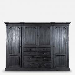 Monumental Ebonised 19thC English Pine Wardrobe - 4257327