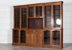 Monumental English Oak Glazed Breakfront Display Cabinet Bookcase - 2989606