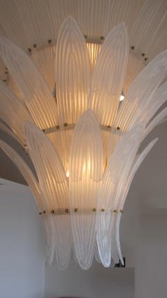 Monumental Hollywood Regency style Palm Leaves Glass Chandelier - 1887155